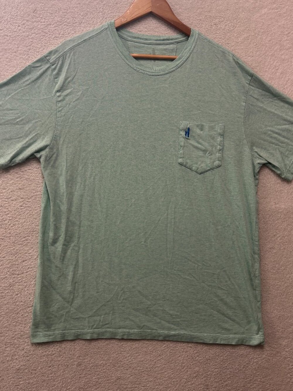 Johnnie-O Mens T-Shirt Large Heathered Dale Greenie Pocket Short Sleeve